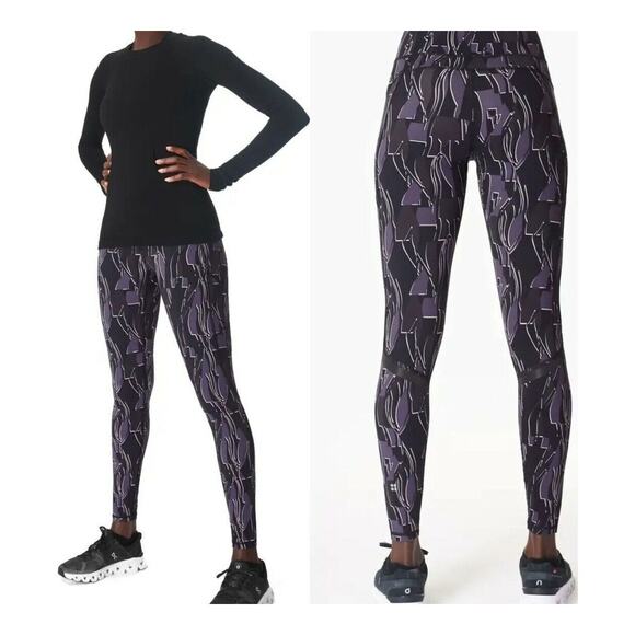 Sweaty Betty Zero Gravity Running Leggings Black Purple Abstract Size XXS NWT - Picture 1 of 10